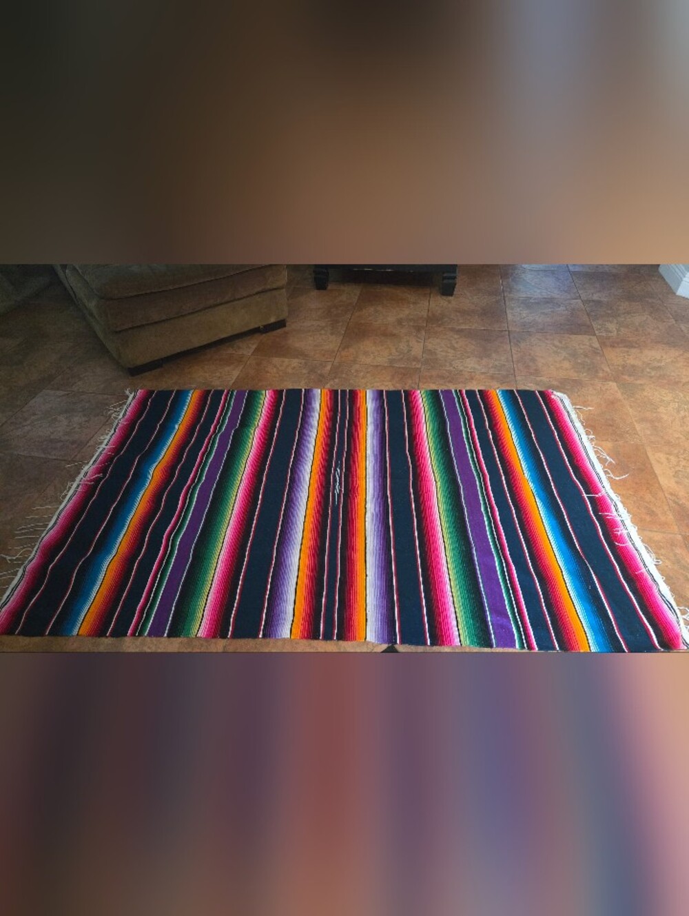 Vibrant Mexican Serape Style Throw Rug/Blanket - Multi Color